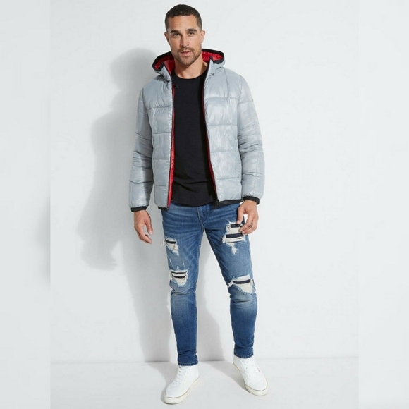 GUESS Reversible Primal Red Multi Puffer Jacket - Picture 4 of 11